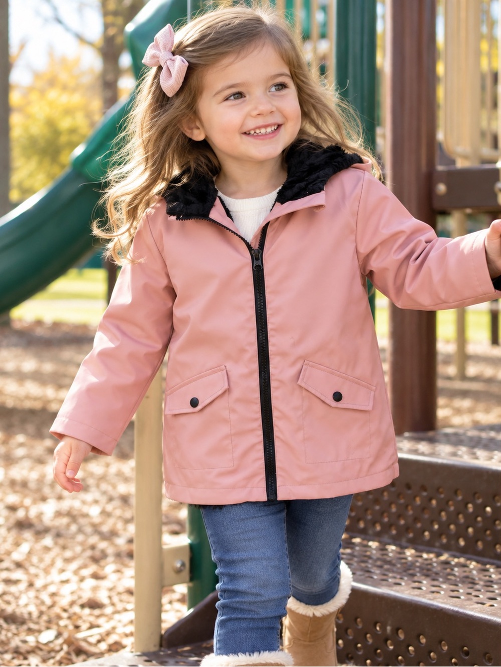 Liv & Lottie Girls 4T Pink Faux Fur Lined Hooded Winter Rain Coat Jacket